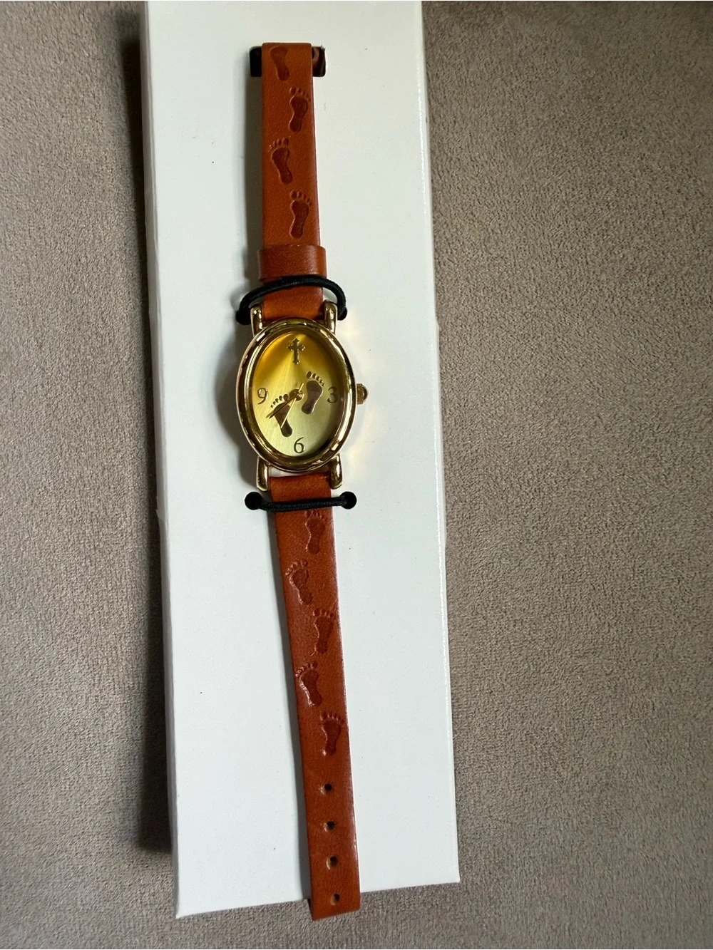 Footsteps in the Sand Christian Watch with Brown Leather Strap